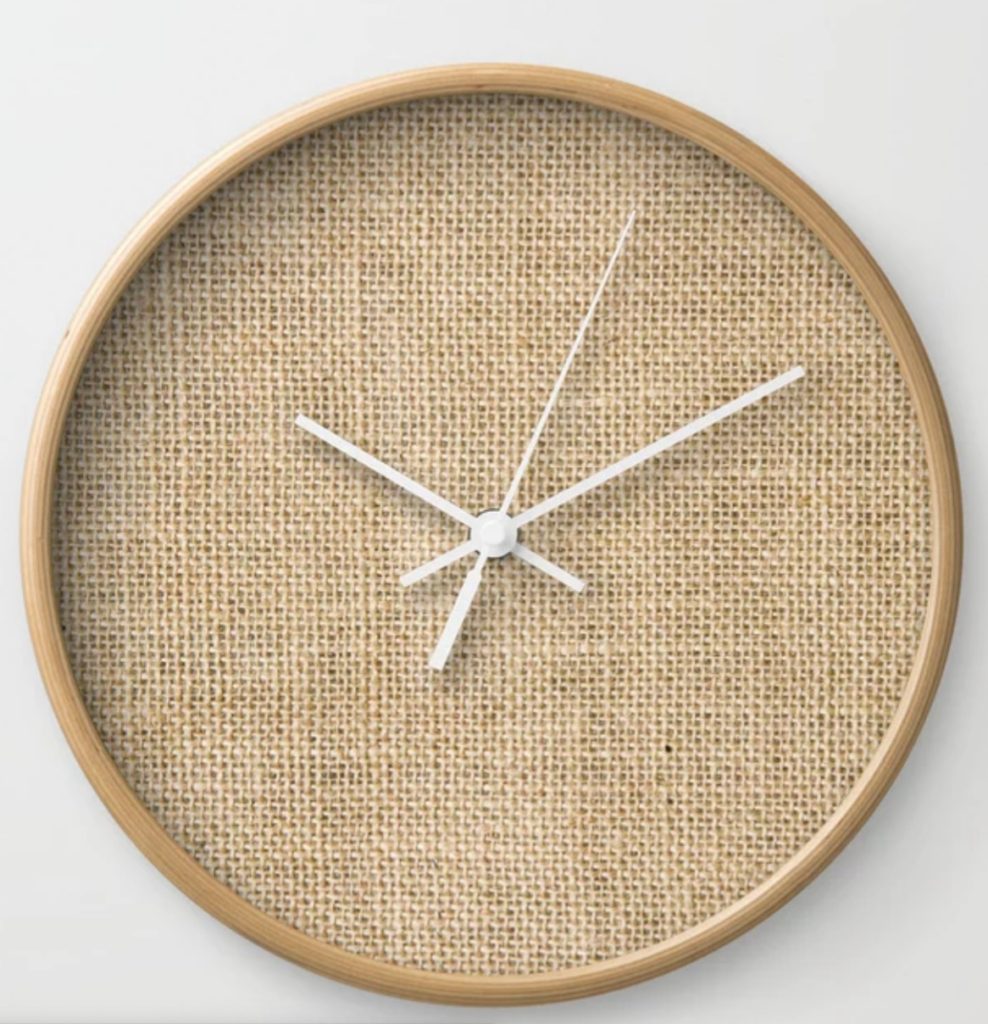 Screenshotted photo of burlap clock that inspired this project. Clock from Society6. 
