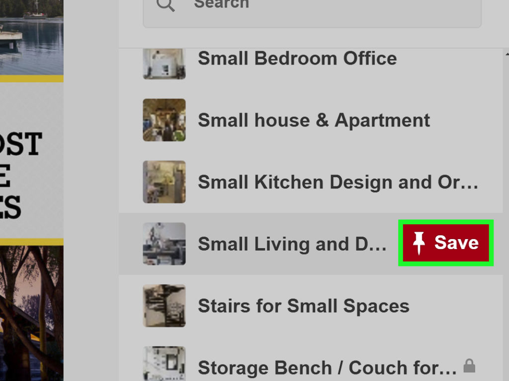 Screenshot of Pinterest "Save" in action.